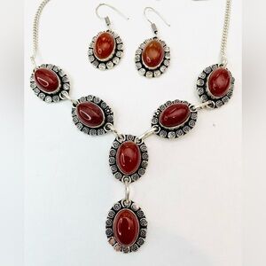 Carnelian Gemstone Necklace & Earrings Set classic Style Drop